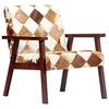 vidaXL Armchair White and Brown Goat Leather, Acacia Wood Standard