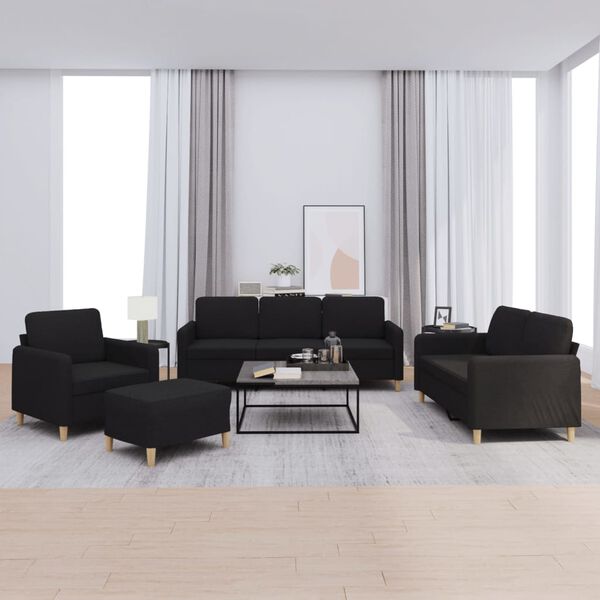 vidaXL Sofa Set Black Fabric (100% polyester), metal, textilene, plywood
