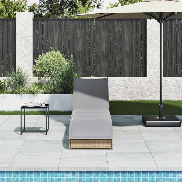 vidaXL Folding Sun Lounger with Cushion and Storage Beige Poly Rattan