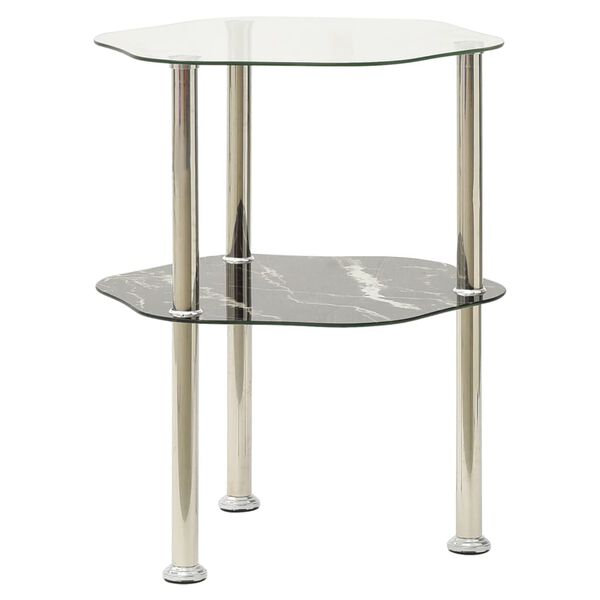 vidaXL Side Table Transparent and black marble
