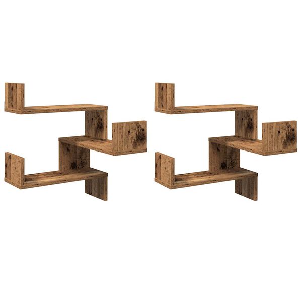 vidaXL Wall Corner Shelf Set of 2 Old wood Engineered wood