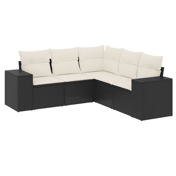 vidaXL Garden Sofa Set Black, Cream White Poly Rattan, Powder-Coated Steel