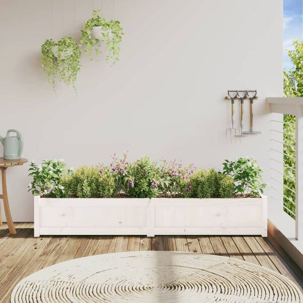 vidaXL Garden Planter White Solid Pine Wood 70.9 x 12.2 x 12.2 in