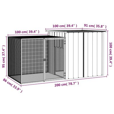 vidaXL Chicken Cage Gray 78.7"x35.8"x39.4" Galvanized Steel