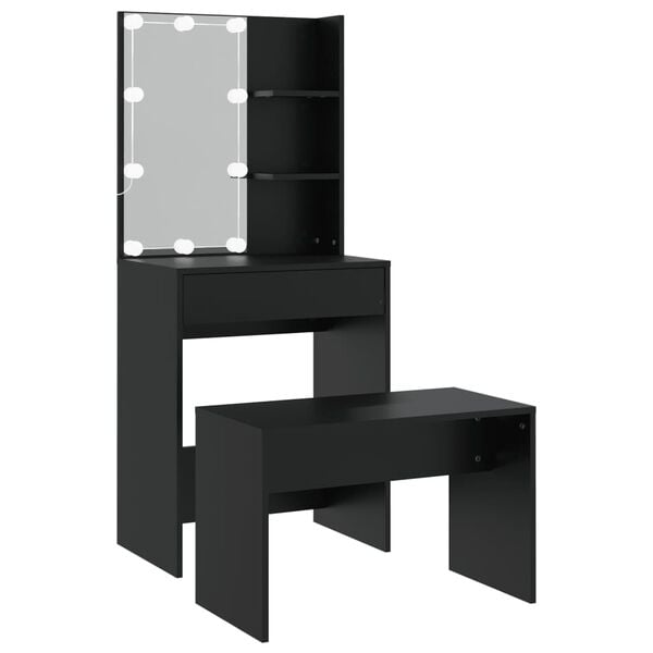 vidaXL Dressing Table Set With Led Black Engineered wood Compact