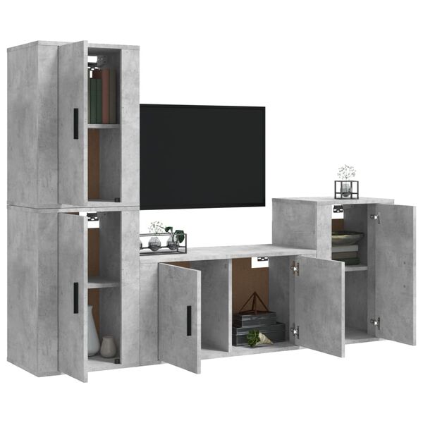 vidaXL TV Cabinet Set Set of 4 Concrete grey Engineered wood