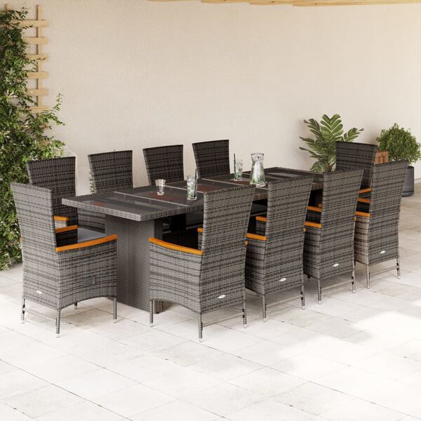 vidaXL Garden Dining Set Grey PE rattan, powder-coated steel, tempered glass
