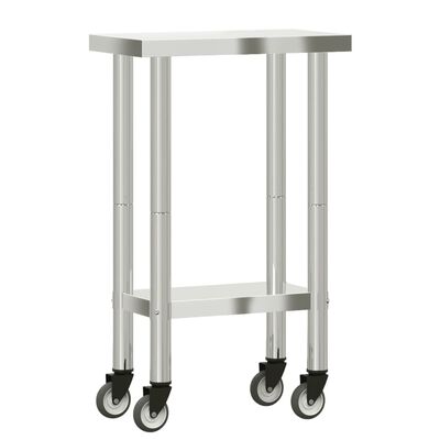 vidaXL Kitchen Work Table with Wheels 21.7"x11.8"x33.5" Stainless Steel