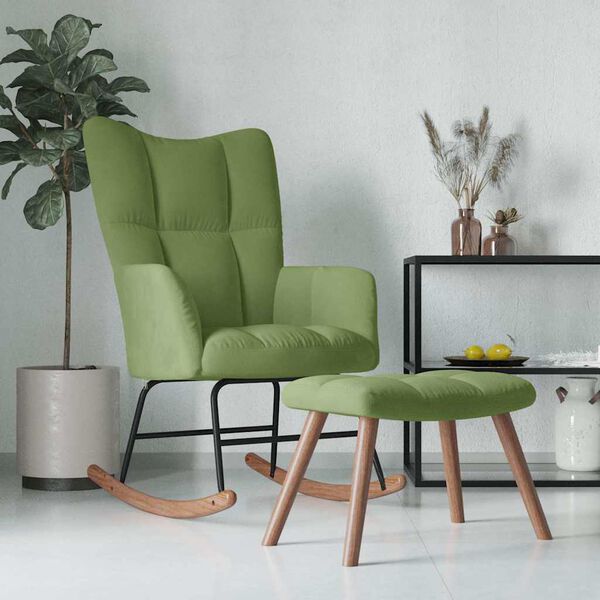 vidaXL Rocking Chair With Stool Light Green