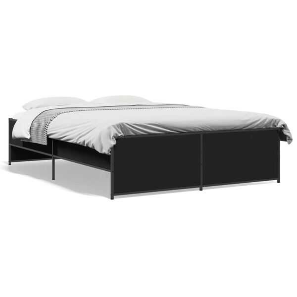 vidaXL Bed Frame Black Engineered wood and steel Double Modern