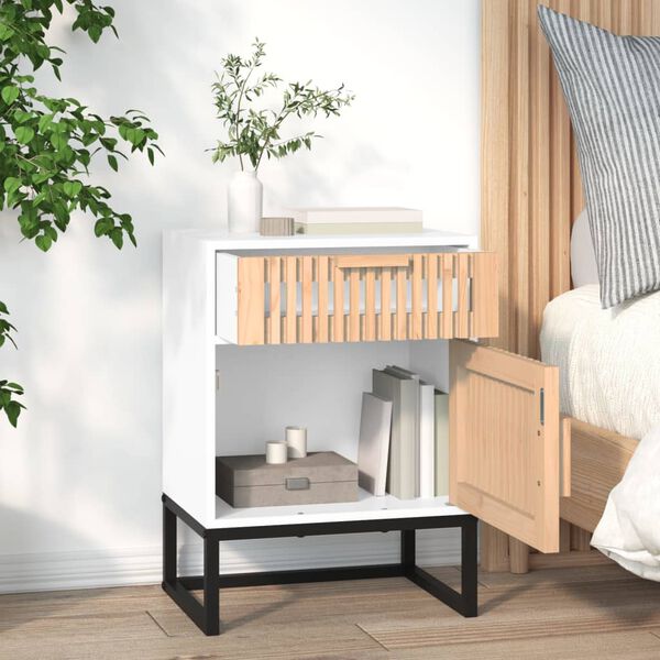 vidaXL Bedside Cabinet White 15.7x11.8x21.9" Engineered Wood&Iron