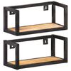 vidaXL Wall Shelf Set of 2 Natural wood and black Rough mango wood, iron