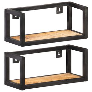 vidaXL Wall Shelf Set of 2 Natural wood and black Rough mango wood, iron