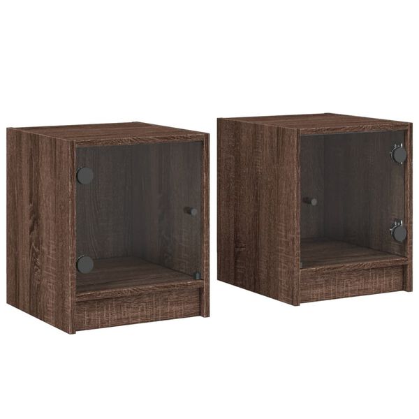 vidaXL Bedside Cabinet Set of 2 Brown Oak Engineered wood, glass