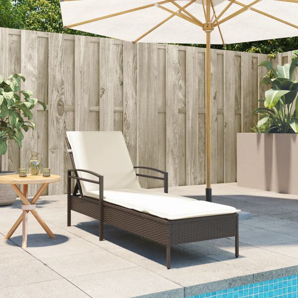 vidaXL Sun Lounger Brown, Cream White PE rattan, Polyester, Foam Standard