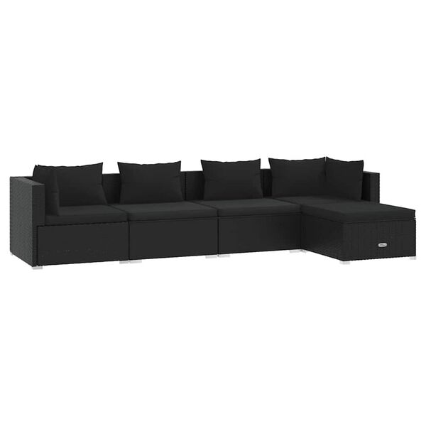 vidaXL Garden Lounge Set Black PE rattan, powder-coated steel, polyester