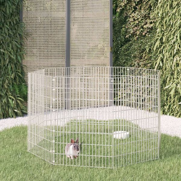 vidaXL Animal Enclosure Silver Galvanized Iron 8 Panels Adjustable