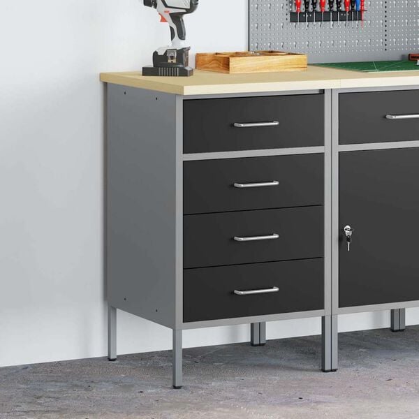 vidaXL Work Bench with Drawer Black and Grey 19.69 x 21.65 x 33.46 in