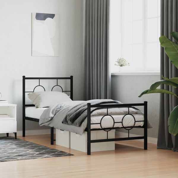 vidaXL Bed Frame Black Steel Small Single Bed Frame Rectangular