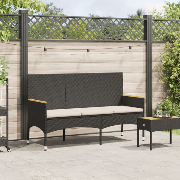 vidaXL Garden Bench Black Poly Rattan 3-seater size Durable