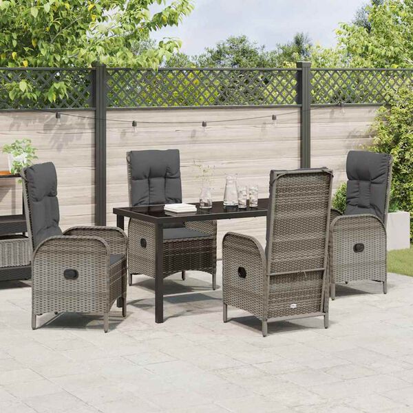 vidaXL Garden Dining Set with Cushion 5 pcs Grey Poly Rattan