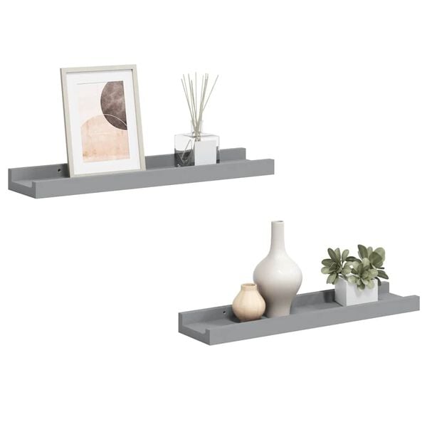 vidaXL Frame Ledge Shelf Set of 2 Gray MDF Small Wall mounting