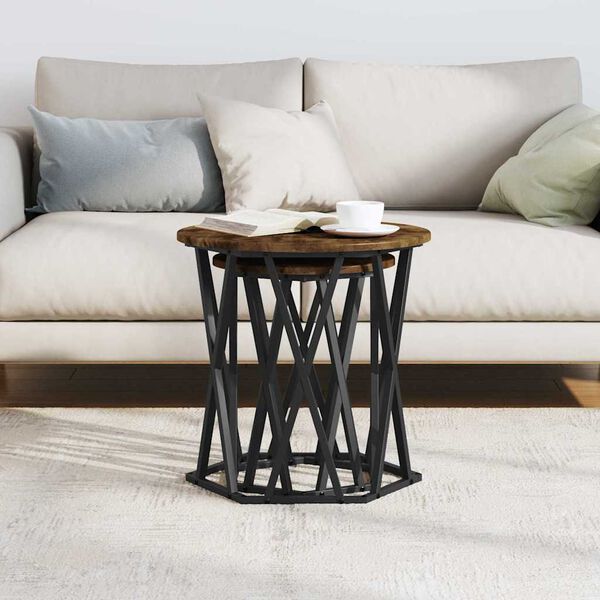 vidaXL Coffee Table 2 pcs Smoked Oak Engineered wood and steel