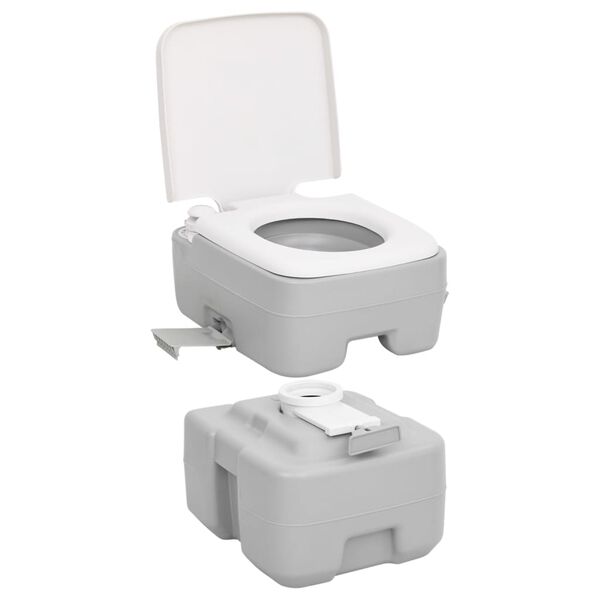 vidaXL Portable Camping Toilet Grey and White 20+2.6 gal HDPE