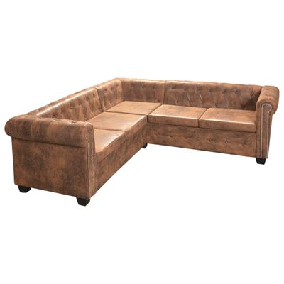vidaXL Chesterfield Corner Sofa 5-Seater Brown Faux Leather