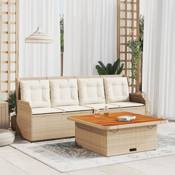 vidaXL Patio Lounge Set Beige PE Rattan Adjustable Armrests