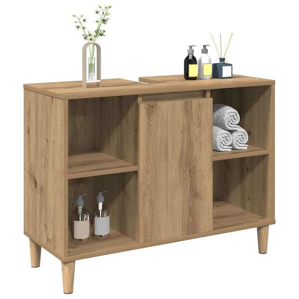 vidaXL Sink Cabinet Artisan Oak Engineered Wood, Metal Medium