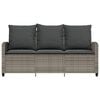 vidaXL Garden Sofa Grey PE rattan 3-seater Adjustable Feet Garden Sofa