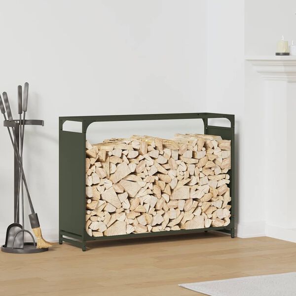 vidaXL Firewood Rack Olive Green 35.4x11.0x25.6" Cold-rolled steel