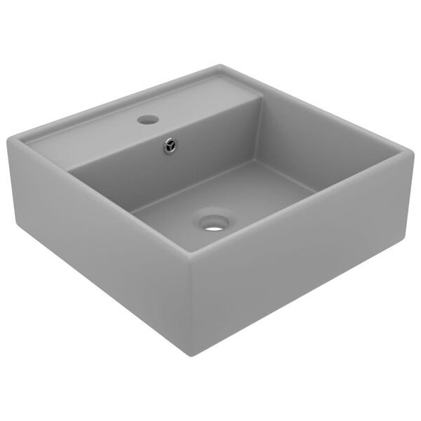 vidaXL Luxury Basin Overflow Square Matt Light Grey 16.1x16.1" Ceramic