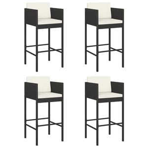 vidaXL Bar Stools 4 pcs with Cushions Black Poly Rattan