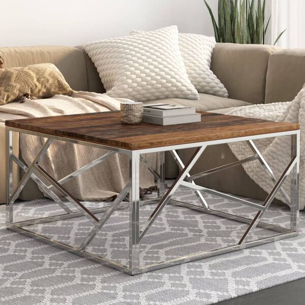 vidaXL Coffee Table Silver and Natural Wood
