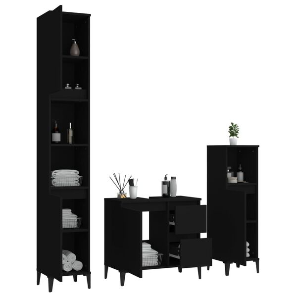 vidaXL Bathroom Furniture Set Black Engineered wood, metal Medium