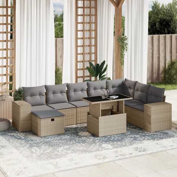 vidaXL Garden Sofa Set Beige PE Rattan Medium Modular Garden Sofa Set