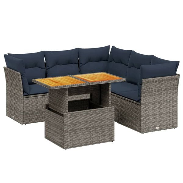 vidaXL 5 Piece Patio Sofa Set with Cushions Gray Poly Rattan