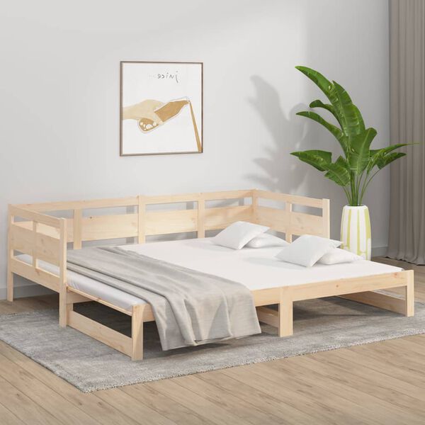 vidaXL Pull-out Day Bed Pine wood color Solid pine wood Double