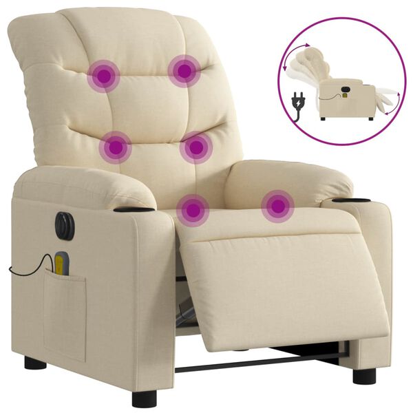 vidaXL Electric Massage Recliner Chair Cream