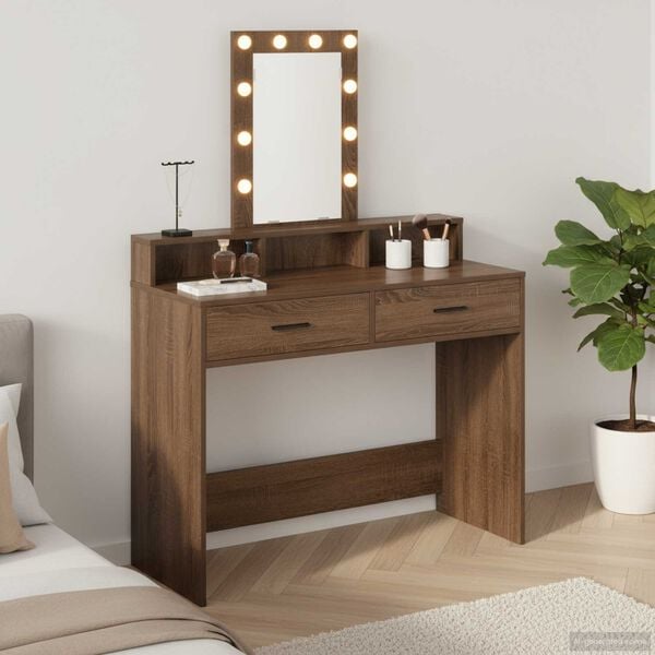 vidaXL Dressing Table Brown 39.37 x 16.14 x 55.12 in Engineered Wood
