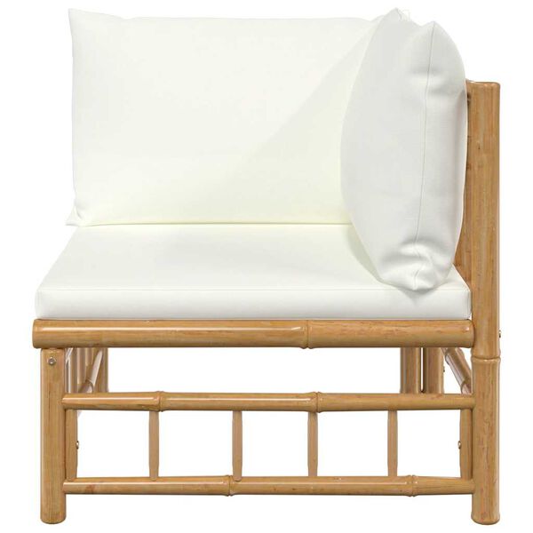 vidaXL Garden Corner Sofa Cream White Bamboo 1-2 Seater Modular