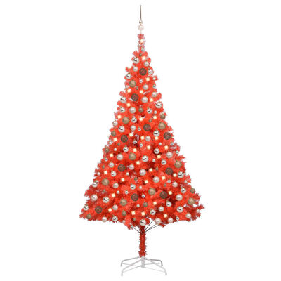 vidaXL Artificial Christmas Tree with LEDs&Ball Set Red 94.5" PVC