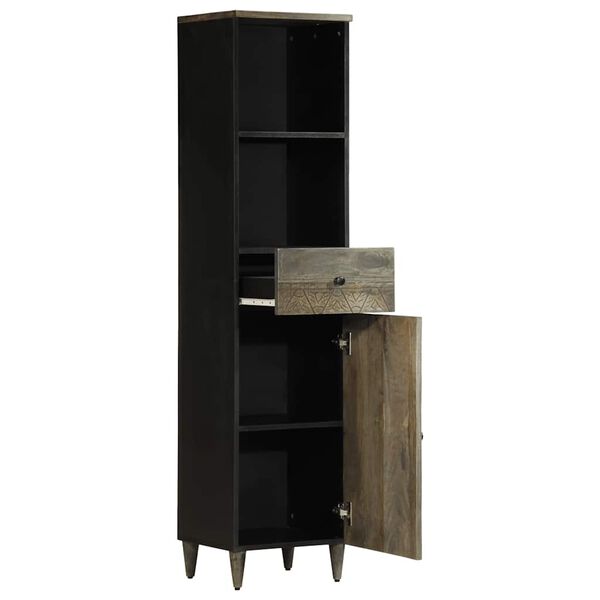 vidaXL Bathroom Cabinet Black Solid Mango Wood Tall Slim
