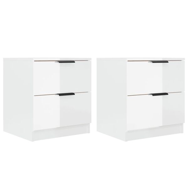 vidaXL Bedside Cabinet Set of 2 High gloss white Engineered wood Medium