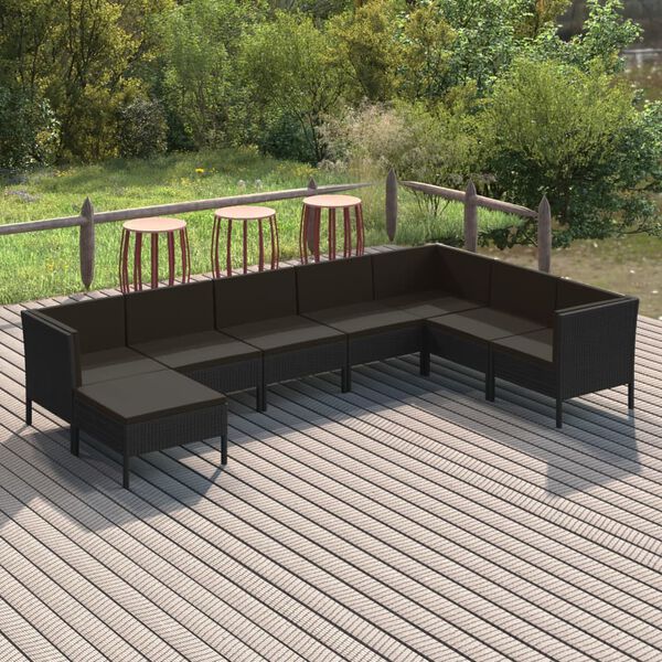vidaXL Garden Lounge Set Black PE rattan, Powder-coated steel, Polyester