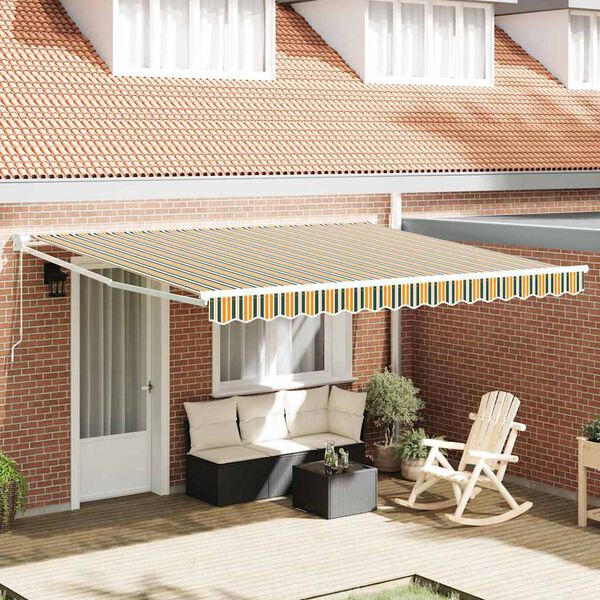 vidaXL Retractable Awning Manual Green and white 157.48" x 137.80