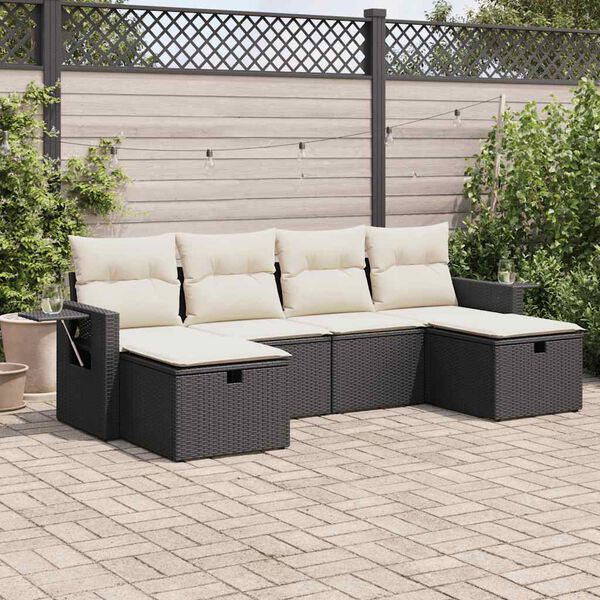 vidaXL Garden Sofa Set Black PE rattan 6 Piece Adjustable Feet