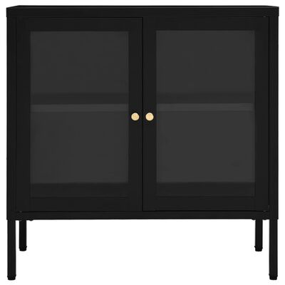 vidaXL Sideboard Black 27.6"x13.8"x27.6" Steel and Glass